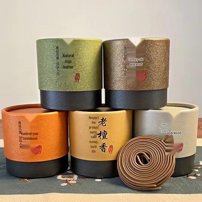Natural Coil Incense: Sandalwood & Agarwood with Heaven and Earth Lid, 4-Hour Mugwort Household Incense Burner.