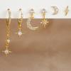 6PCS New Design Stainless Steel Cubic Zirconia Chain Hoop Earring For Women Star Moon Pendant Punk Cartilage Piercing Jewelry