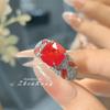 Open Ring Vintage Luxury Square Red Corundum Ring with High Carbon Red Diamond Elegant Unique Women Ring