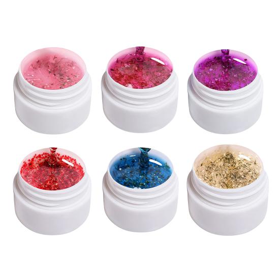1/6Pcs 8ML Dried Flowers Gel Nail Polish Soak Off UV/LED Natural Floral Petal Nail Glue Varnish Long Lasting Women Clear DIY Nail Art Painting Gel