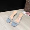 Fairy wind word with sandals girl 2025 new summer transparent cool slippers thick heel medium heel crystal high heels