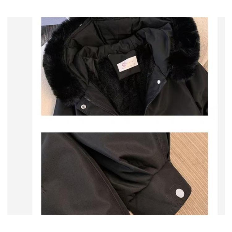 Women Short Hooded Faux Fur Lined Parka Coat Winter Warm Trench Jacket Waist Slim Korean Style
