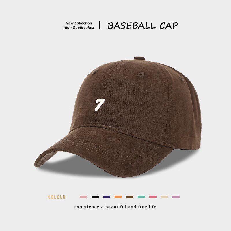 Soft Cotton Vintage Baseball Cap with Number 7 Embroidery Unisex Adjustable Dad Hat Breathable Outdoor Sports Cap 6 Colors