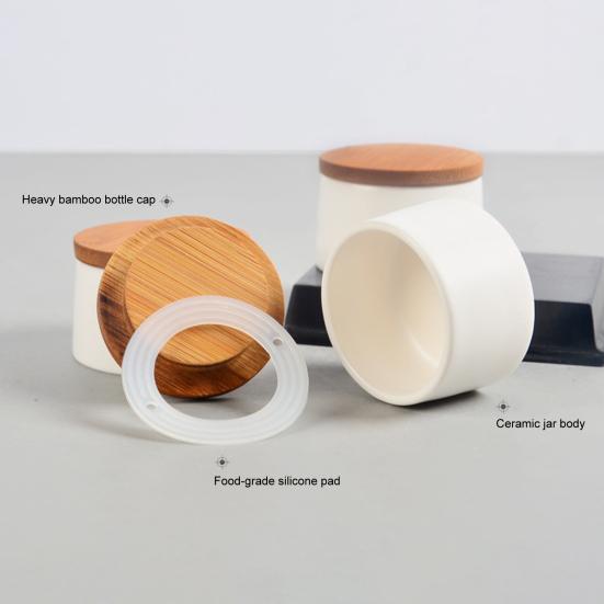 Ceramic Tea Canister with Bamboo Lid Airtight Tea Herb Storage Jar 20g Capacity Spice Box Case Organizer for Coffee Beans Cosmetics