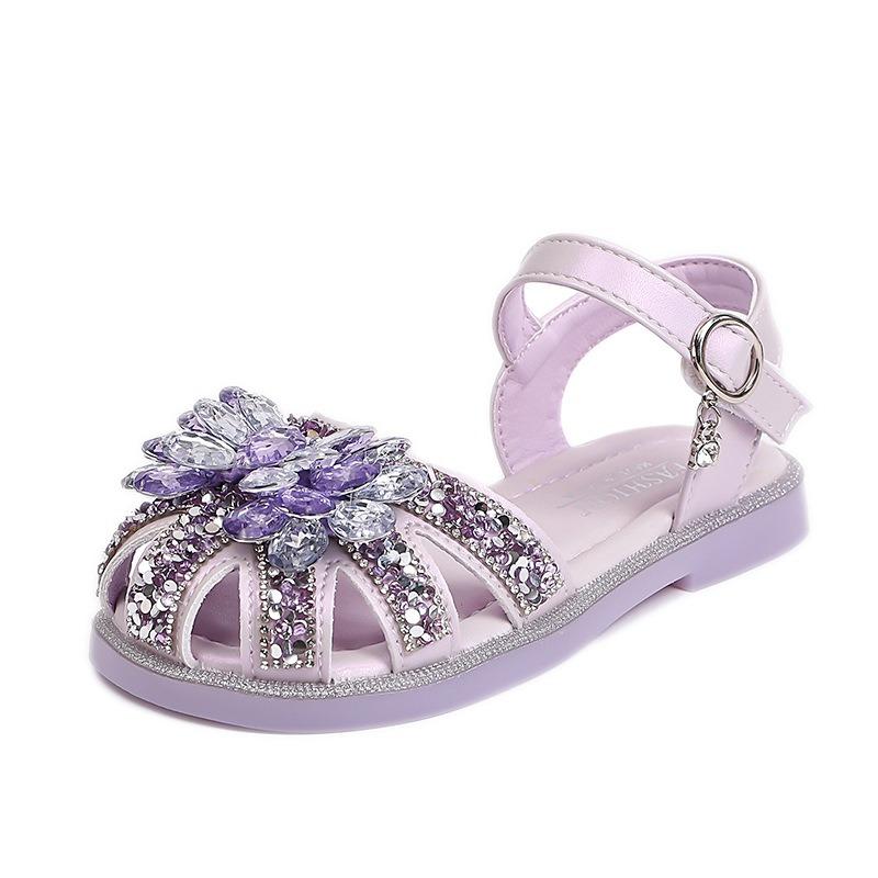 Kids Little Girls Princess Closed Toe Soft Sole Rhinestone Summer Sandals