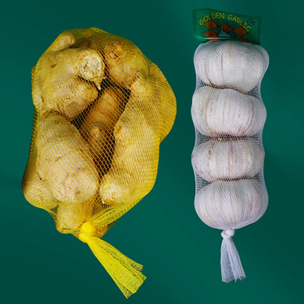 100PCS Garlic Ginger Mesh Storage Bags Breathable Mesh Ginger Garlic Onion Vegetable Drying Net Organization with Drawstring