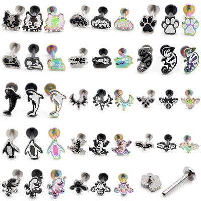 Alisouy 1PC Aço Inoxidável Gato Golfinho Cão Pinguim Tragus Helix Bar Labret Anel de Lábios Cartilagem Orelha Brinco Piercing Jóias Corporais
