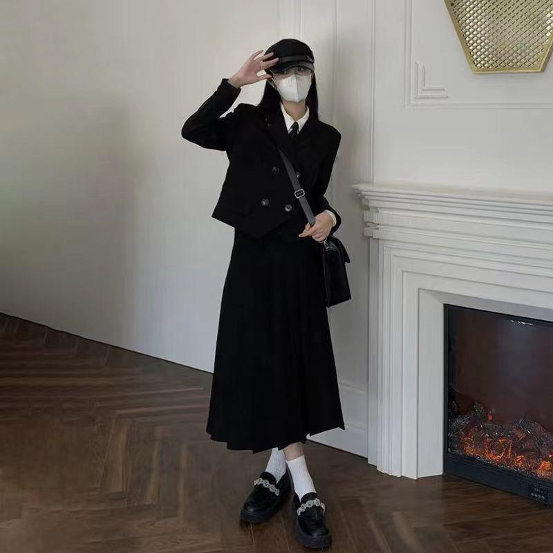 

Шикарный женский костюм весна/осень в винтажном стиле Pure Desire Academy, пальто Han Edition All-Match Pure Color для женщин S чёрный