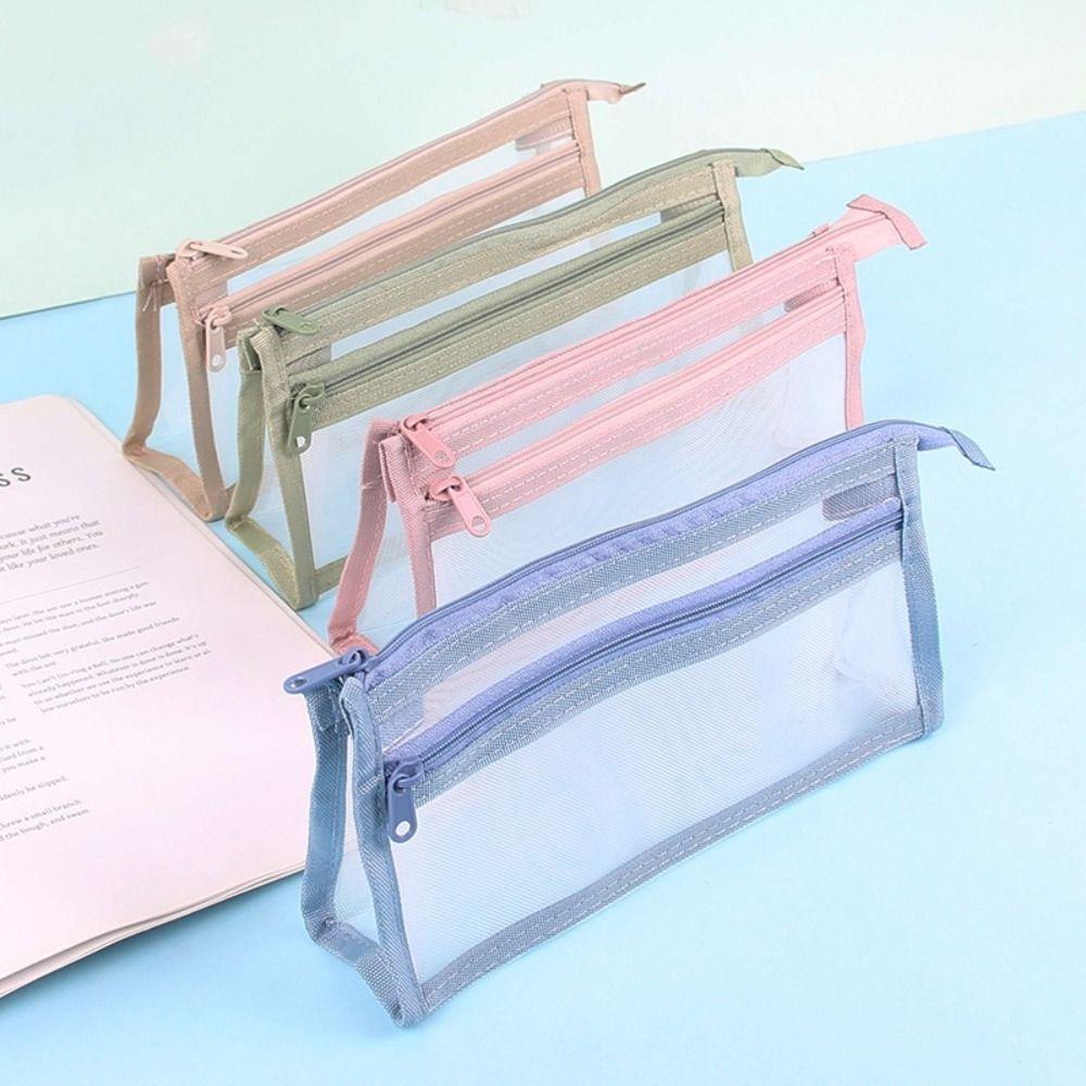 Transparent Mesh Mesh Stationery Bag Zipper Pouch Pencil Case Gifts Pen Pouch Exam Supplies