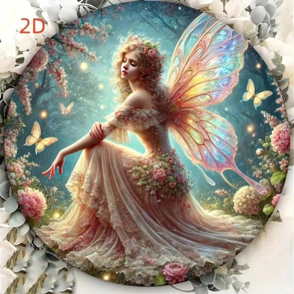 Fairy Forest Round Metal Sign 2D Wall Art Magical Floral Butterfly Decor for Home Cafe Bar