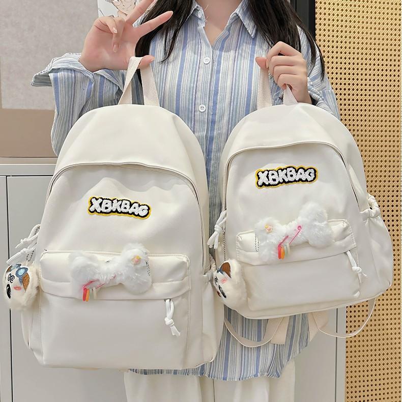 School Bag High Value Cute Middle School Student School Bag Leisure Travel Backpack Women Solid Color Texture Simple Backpack