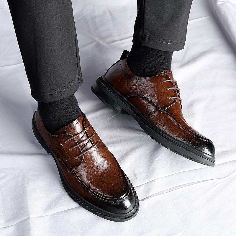 Koreanische Version Herren Echtleder Spitzschuhe Echtleder Freizeitschuhe Fahrarbeitsstiefel Business Mode Schnürschuhe
