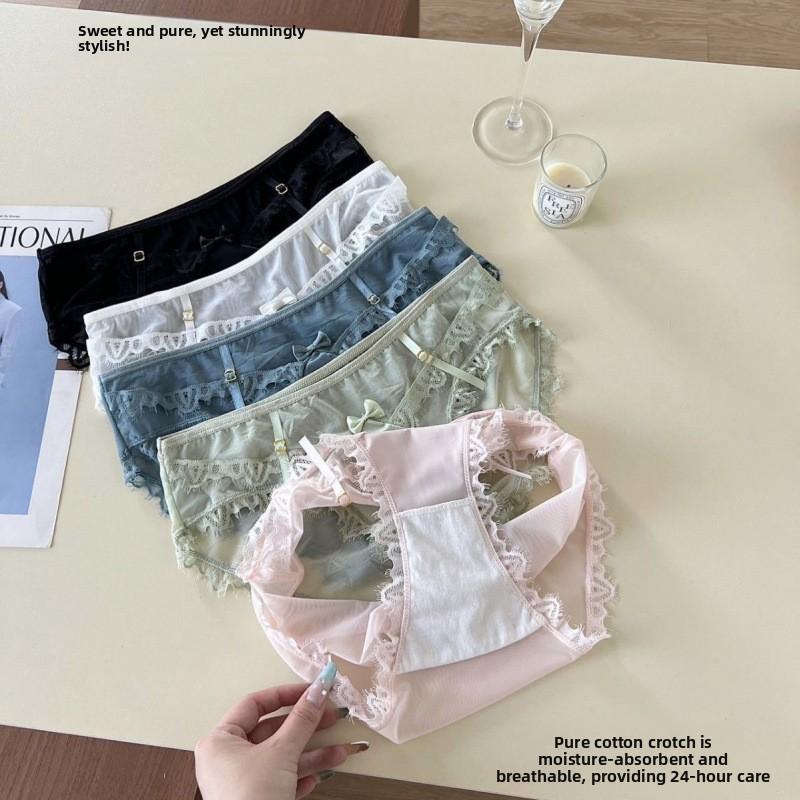 Female Summer Thin Style Lace Mesh Cotton Bottom Crotch Close Skin Triangle Briefs