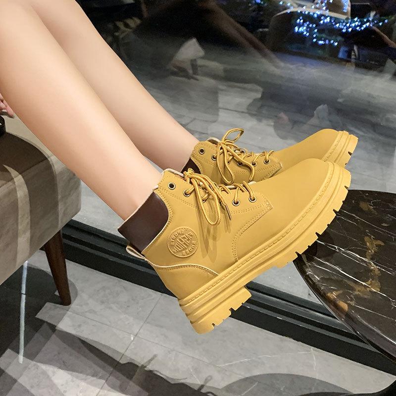 Martin boots  new autumn short boots high-top rhubarb boots yellow thick-soled British mountaineering boots