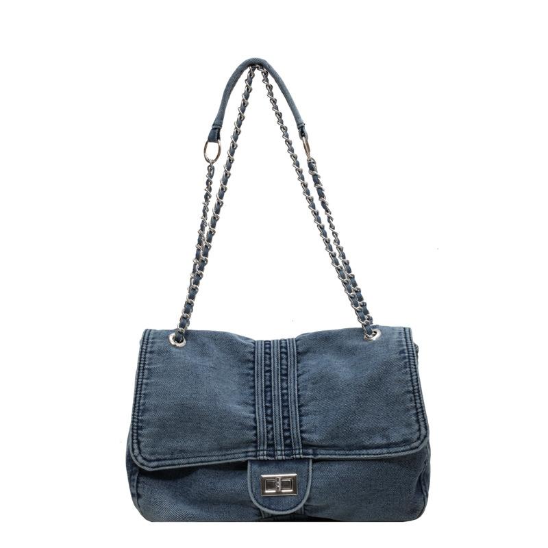 

Retro casual denim bag women s 2025 summer new large-capacity tote bag chain high-end shoulder messenger bag светло-синий