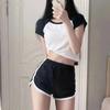 FiveFive Summer Ladies Suit Short Navel Top and Casual Shorts Two-piece Sets Y2k Fashion Striped Pullover T-shirt Young Sexy Slim Set