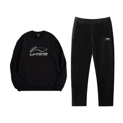 Li Ning Casual Logo Print Crew Neck Pullover Sweatshirt And Comfortable Long Pants Set Men Sets AWDUH43-1+AKLVD09-1