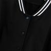 Plus Size Women S Black Cotton Baseball Jacket Long Sleeve Round Neck Casual Cardigan Coat