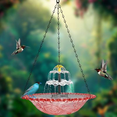 Solar Fountain Bird Bath Cascade Hanging Birdbath Solar Powered Water Fountain Birdbath Outdoor Hummingbird Bath Shower Bowl for Garden Patio Yard