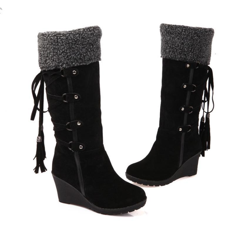 20 New Large Size Rear Lace-Up Tassel Boots Sleeve Wedge Heel Snow Boots