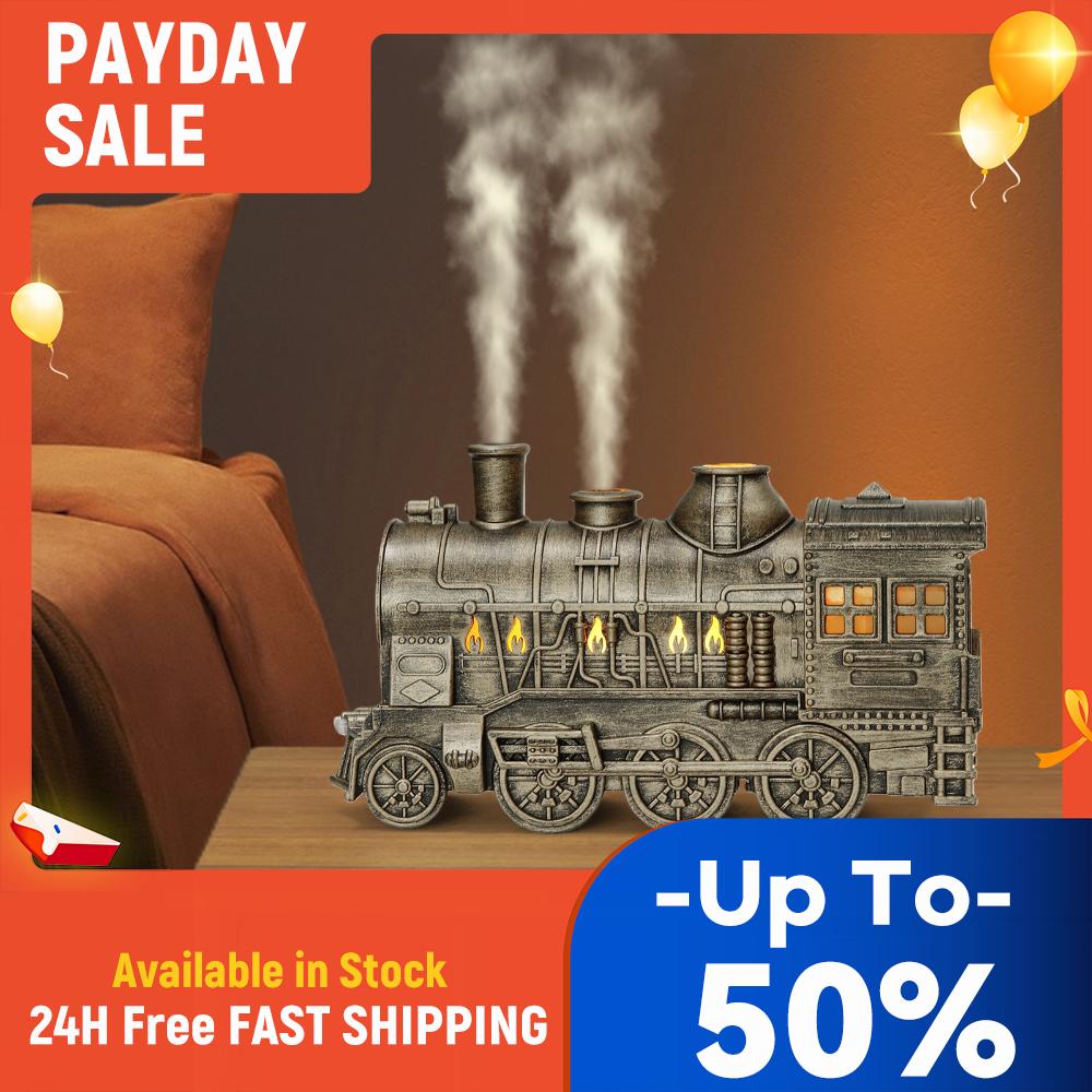 300ML Vintage Steam Train Air Diffuser Humidifier with 2-Color LED Light Cool Mist Humidifier Aroma Diffuser for Office Bedroom China Mainland