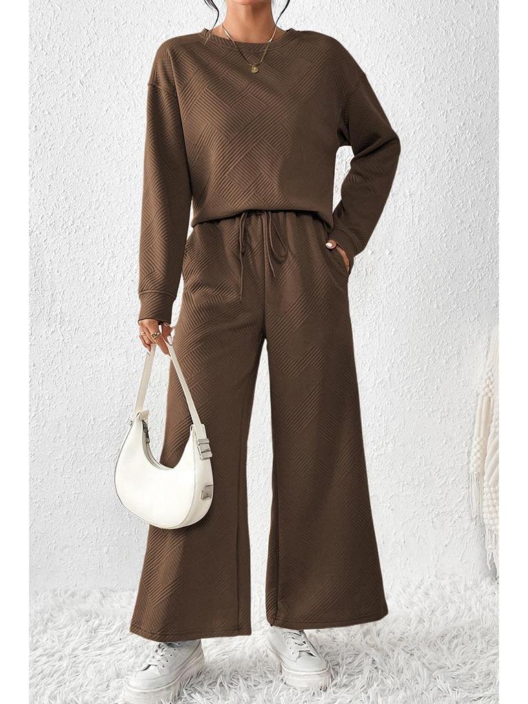 2024 Minimalist Women's Solid Color Casual Set - Autumn/Winter Drawstring Sportswear