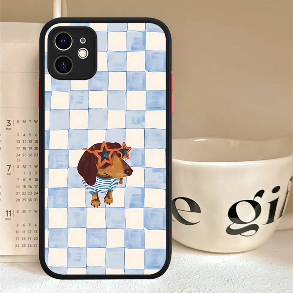 

Dachshund Black Stripe For IPhone 15 16 Pro Max 11 12 13 14 XS XR X Plus 16E Matte Translucent Phone Cover iphone 11pro max