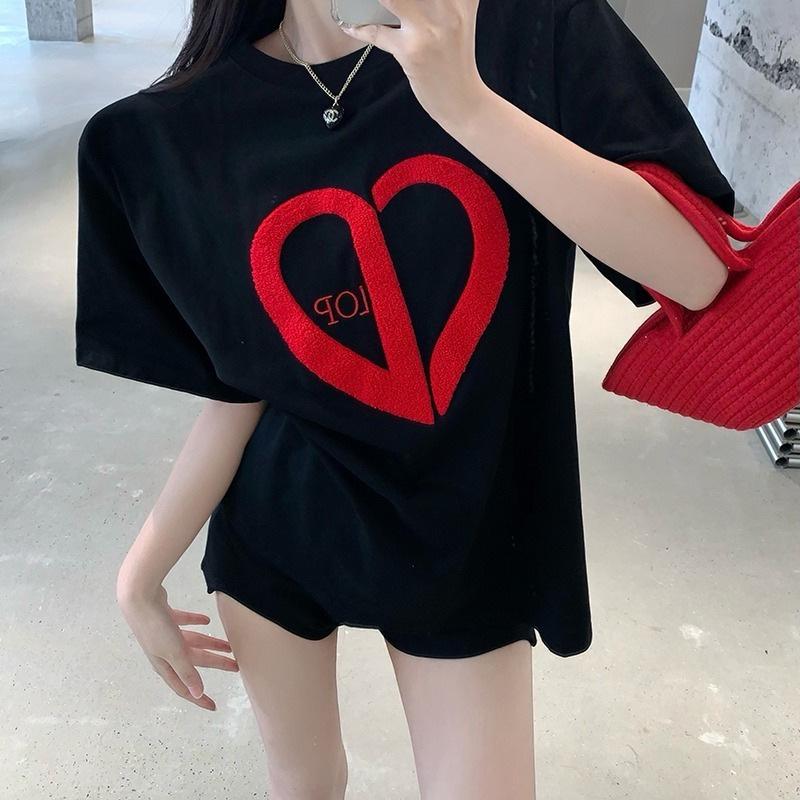 ins super fire love letter short sleeve t-shirt women loose design sense niche Korean version student versatile on clothes