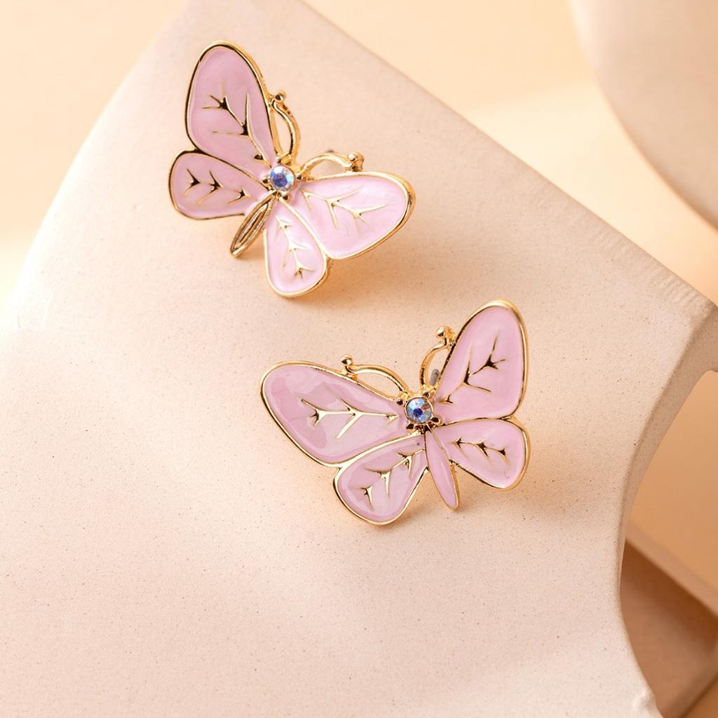 Fresh, Cute and Sweet Three-dimensional Simulation Butterfly Colored Diamond Inlaid Xiaoxian Daily Matching Earrings