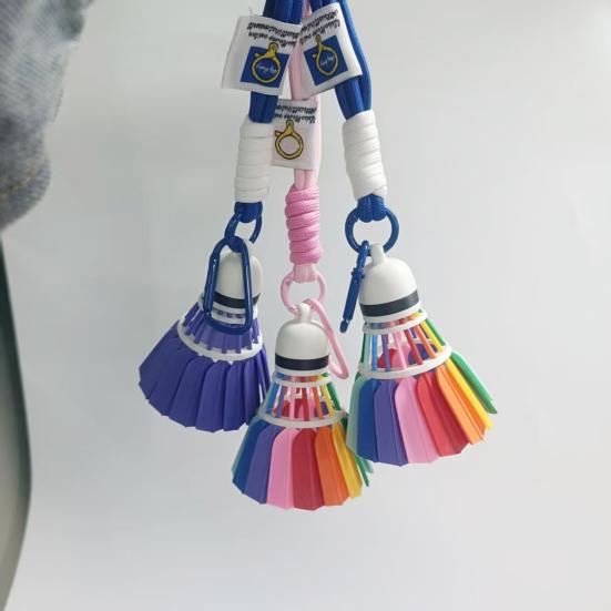 Badminton Ornament 3D Printed Shuttlecock Key Chain with Handcrafted Finishing Rainbow Color Backpack Desk Decor
