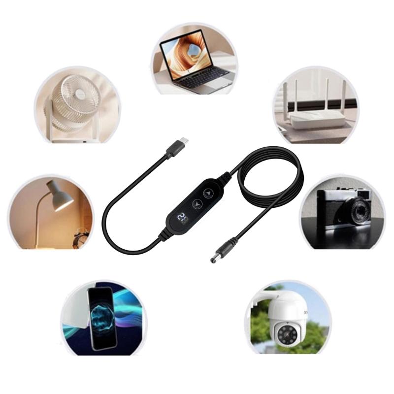 Multiple Voltages Type C To DC5525 Charging Cable Cord Compatibles Modems Notebook And 3A Powerful Devices