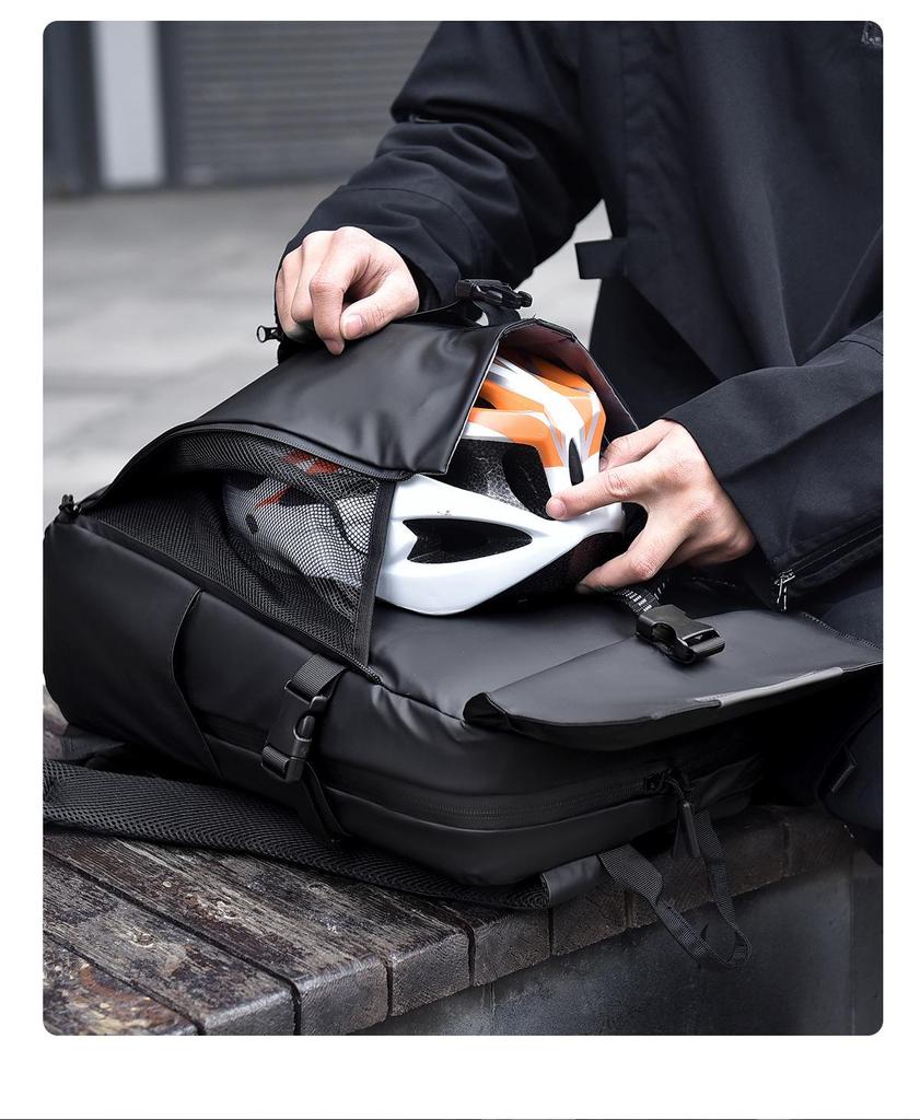 Men's Large Capacity Motorcycle & Travel Backpack with Helmet/Basketball Holder