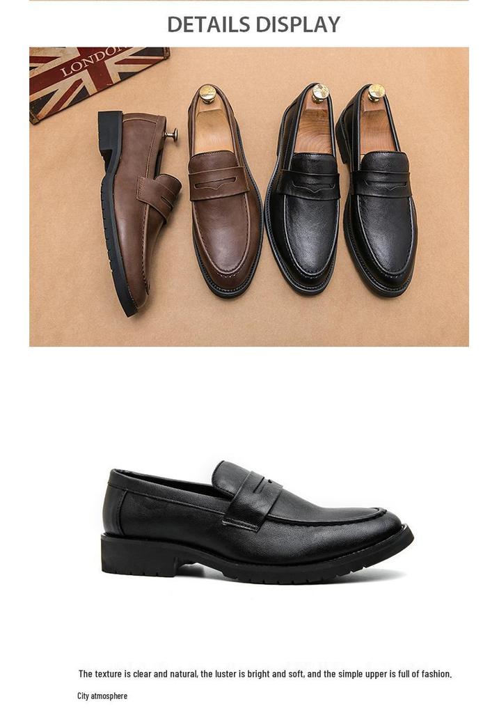 Men's Pointed Toe Leather Loafers: Retro British Style Slip-On, Height Increasing, Large Size, Perfect for Spring and Autumn.