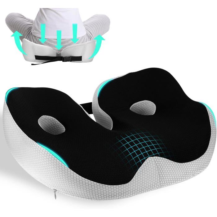 Coussin orthopédique coccyx en mousse mémoire, largeur réglable, soulage hanches et coccyx