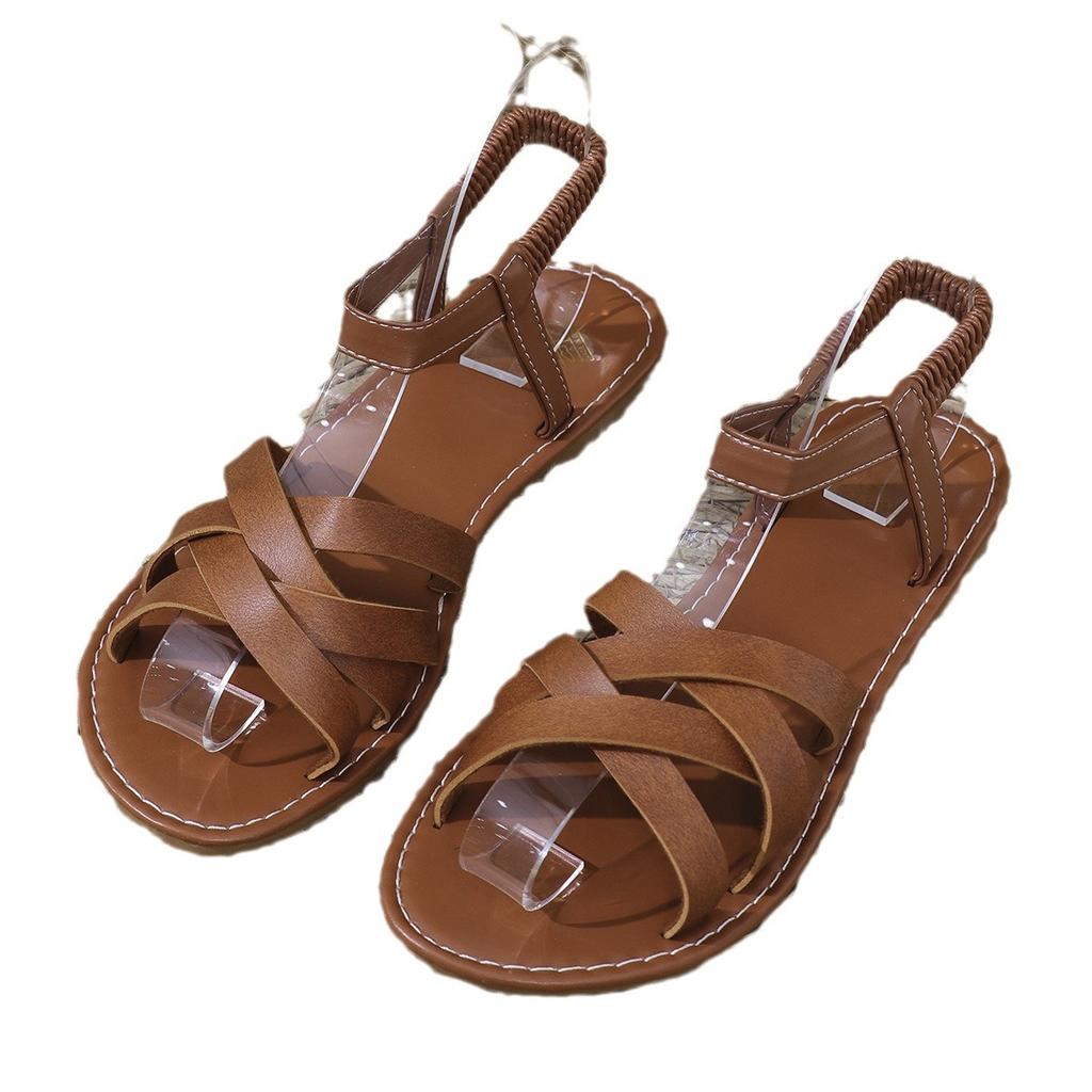 Frühling und Sommer neue Mode Sandalen flachsohlige Mode vielseitig Kreuz Römersandalen flachsohliger Komfort