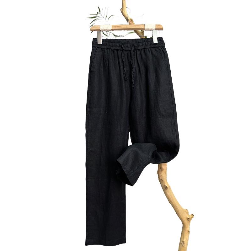 Pánské letní lněné prodyšné kalhoty z čistě barevného lnu, slim střih, volné, rovné, z lnu, ležérní