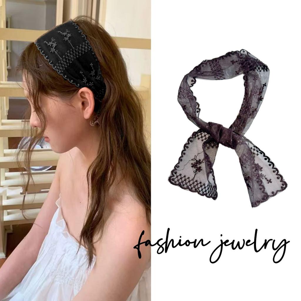 1pcs Cute Sweet Flower Lace Neck Strap Dressing Decoration Korean Style Hair Band Neckerchief Transparent Long Ribbon Head Scarf