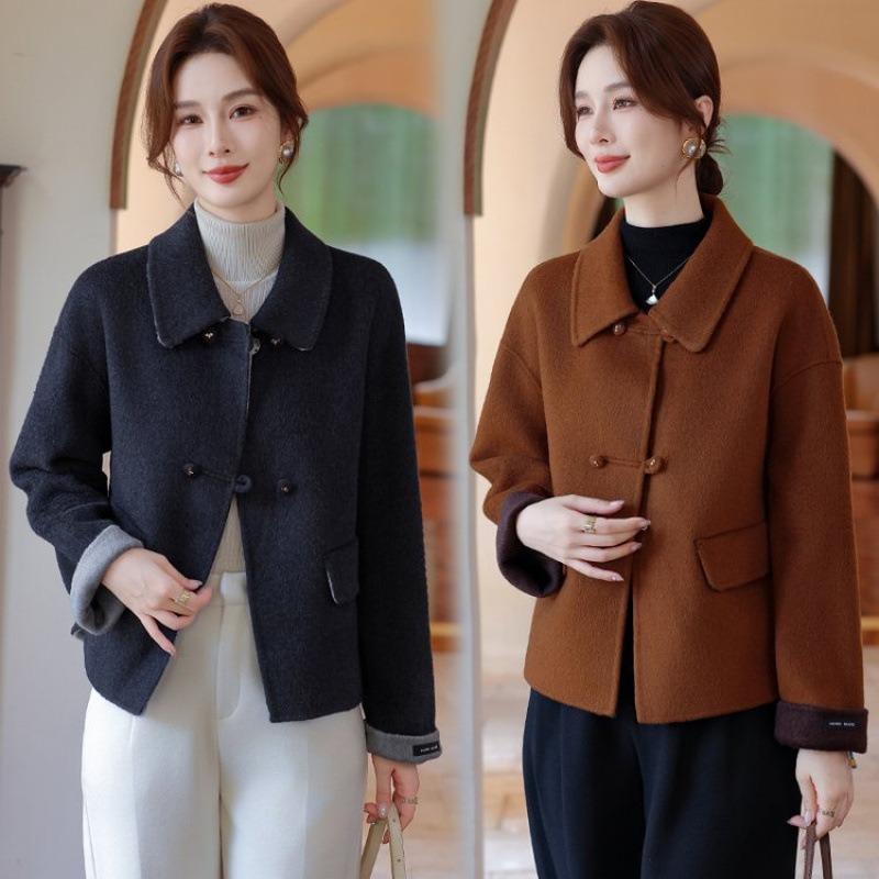 Autumn and winter new double-sided nylon coat coat women's short mother simple temperament woolen coat women