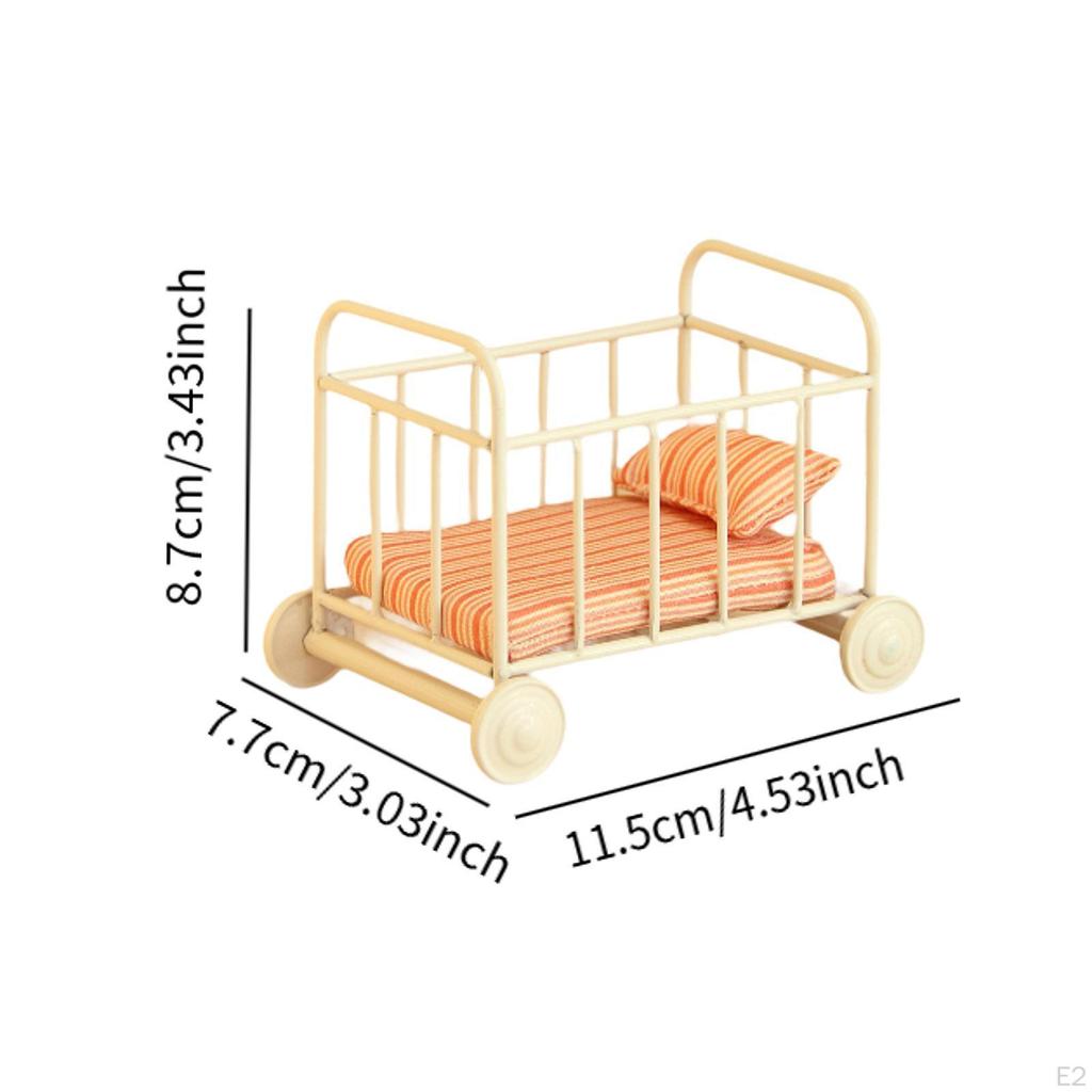 1/12 Dollhouse Baby Bed Miniature Furniture Room Realistic Photo Props with Mattress for DIY Model
