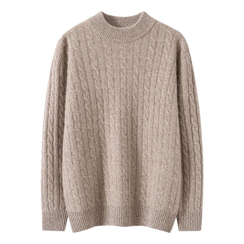 Men's Thickened High Neck Cable Knit Cashmere Sweater - Loose Fit Casual Autumn/Winter Top