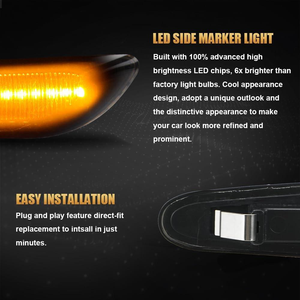 D-Lumina Sequential Amber LED Side Marker Lights Turn Signal Lamp Assembly for BMW E90 E91 E92 E93 E46 E53 E60 E61 X3 E83 X1 E84 E81 E82 E87 E88 Side