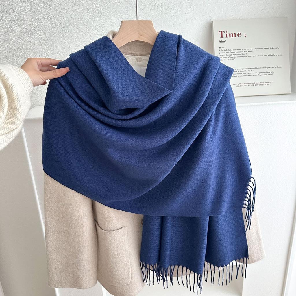 Classic Solid Tassel Scarf Men Women Fall Winter Imitation Cashmere Thick Versatile Shawl Causal Wrap Warm Muffler Male Female