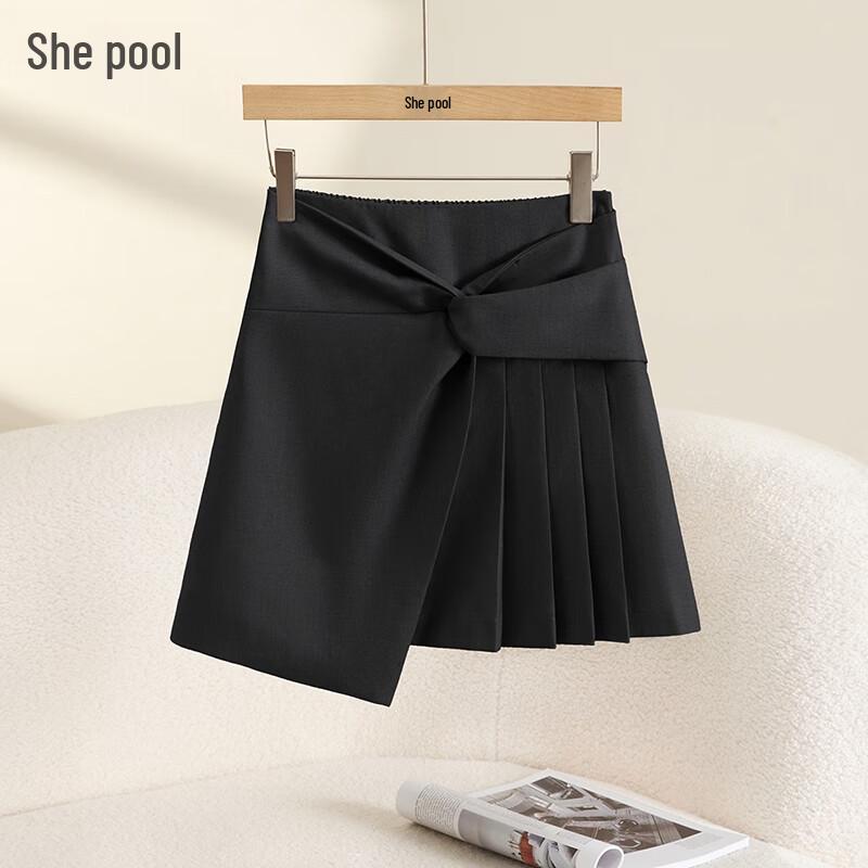 Stylish High-Waist Pleated A-Line Skirt with Twist Detail S