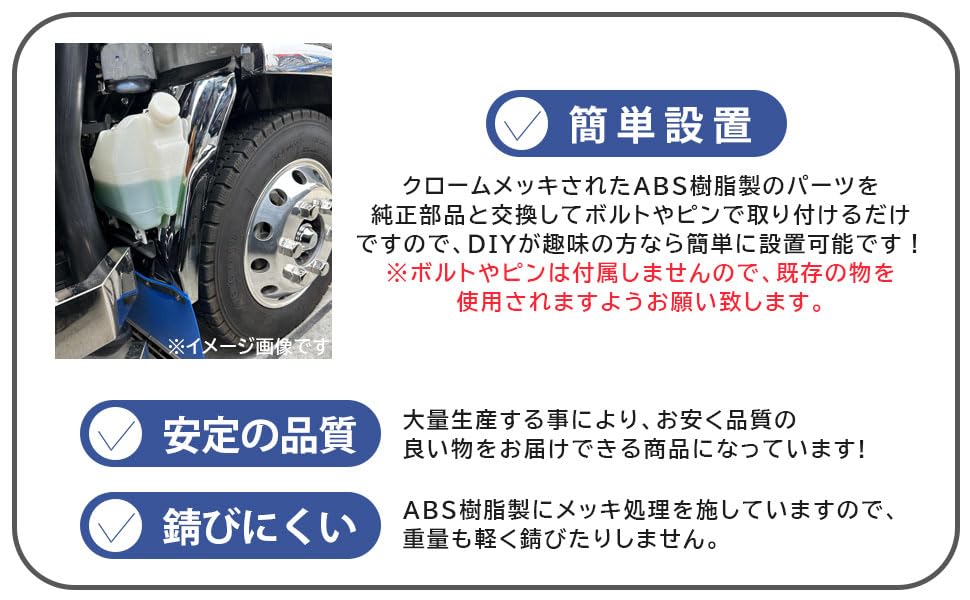 Isuzu NEW Elf Chrome Left and Right ABS Mud Fender Ultra Low Elf Aftermarket Custom Parts Mudguards, Set, Plastic, Flaps, Garnish, PM, Standard/Wide,