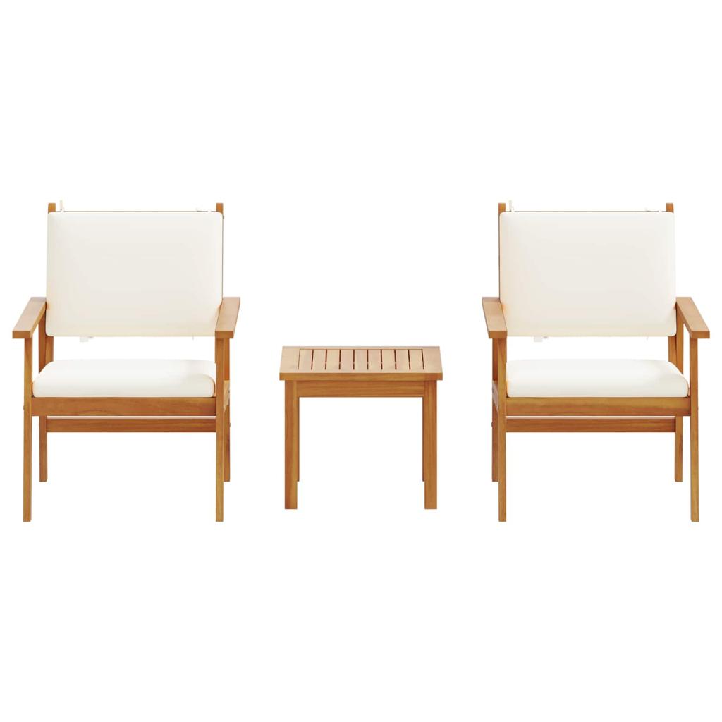 Garden Sofa Set 3 Pcs Cream White Solid Acacia Wood