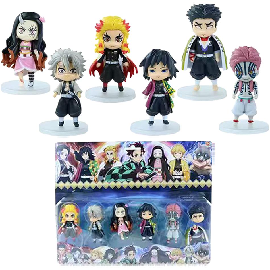 6pcs Anime Demon Slayer Figure Nezuko Tanjirou Zenitsu Inosuke Kyoujurou Giyuu Kawaii Qposket Figural PVC Model Toy Collect