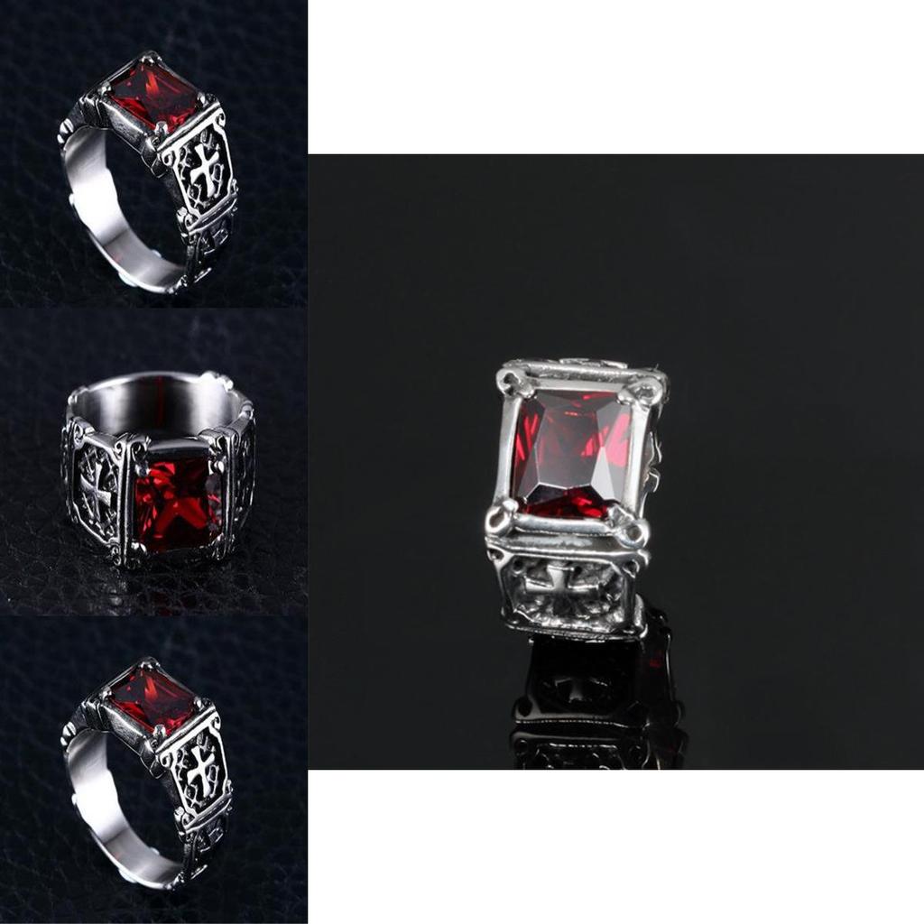 Unique Fashion Vintage Red Onyx Thor Men's Stainless Steel Gothic Style Ring