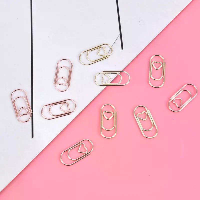 50pcs /bag Mini Heart Clip Bookmark Binder Clip Office Accessories Paper Clips Patchwork Clip Gold Rose Gold Color