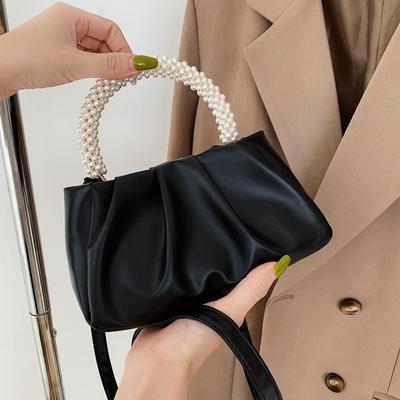 Women's Bags  New Fashion Round Pearl Handheld Pleated Cloud Bag One Shoulder Crossbody Bag Luxury Party Handbags