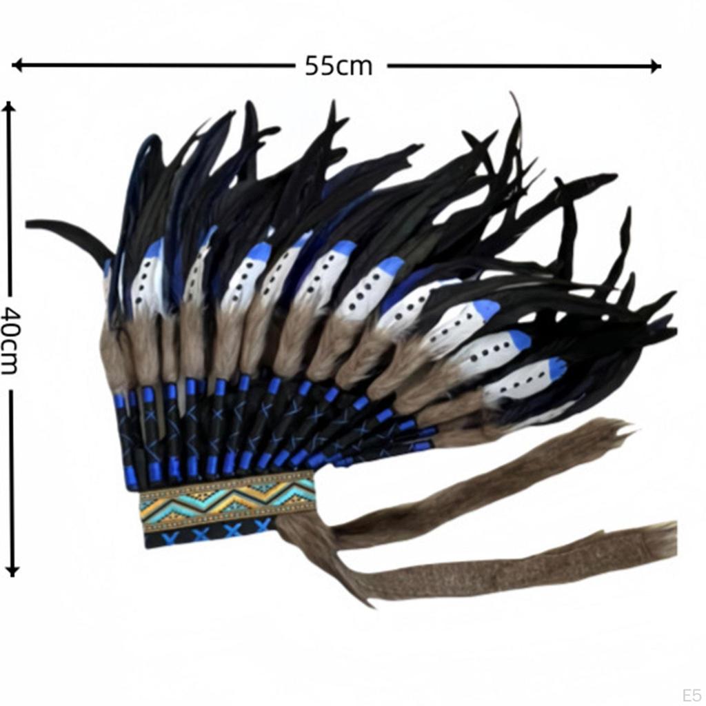 Cocar de Penas Artificiais de Nativo Americano para Fantasias Multiuso